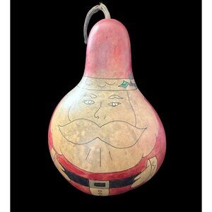 1993 Hand-Painted Folk Art Santa Gourd Rustic Christmas Holiday Decor - Signed